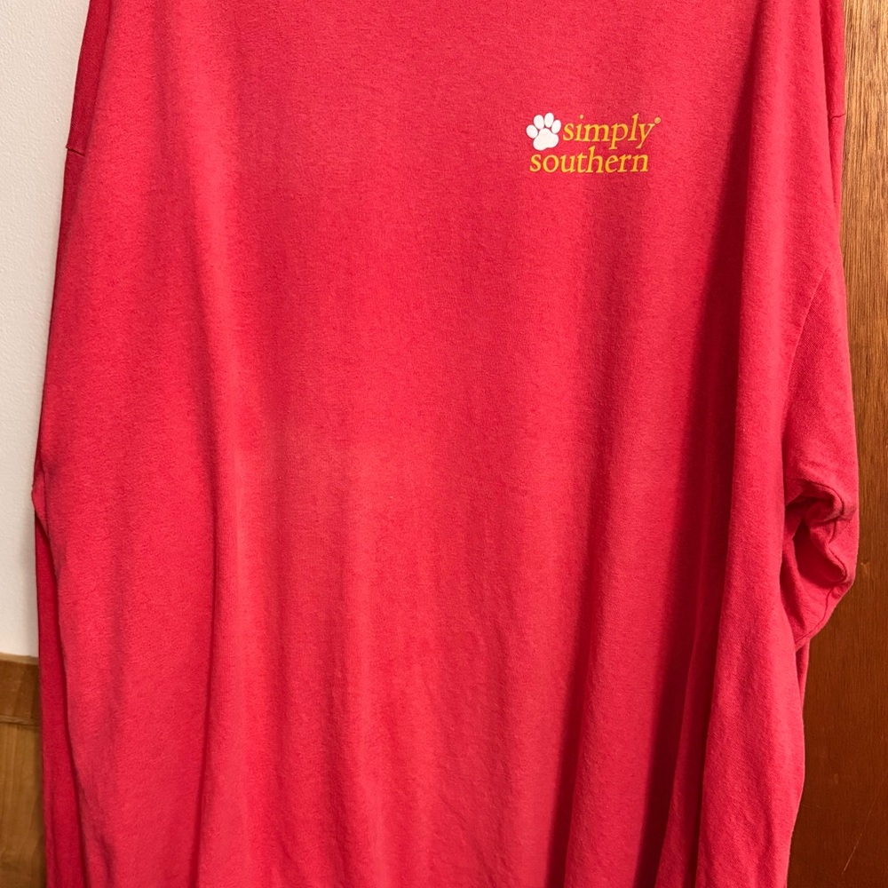 Simply Southern pink Long Sleeve with Dog and Pizza Graphic